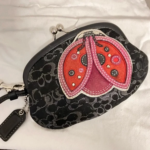 Coach Bags Coach Ladybug Black Lurex Kisslock Coin Purse Very
